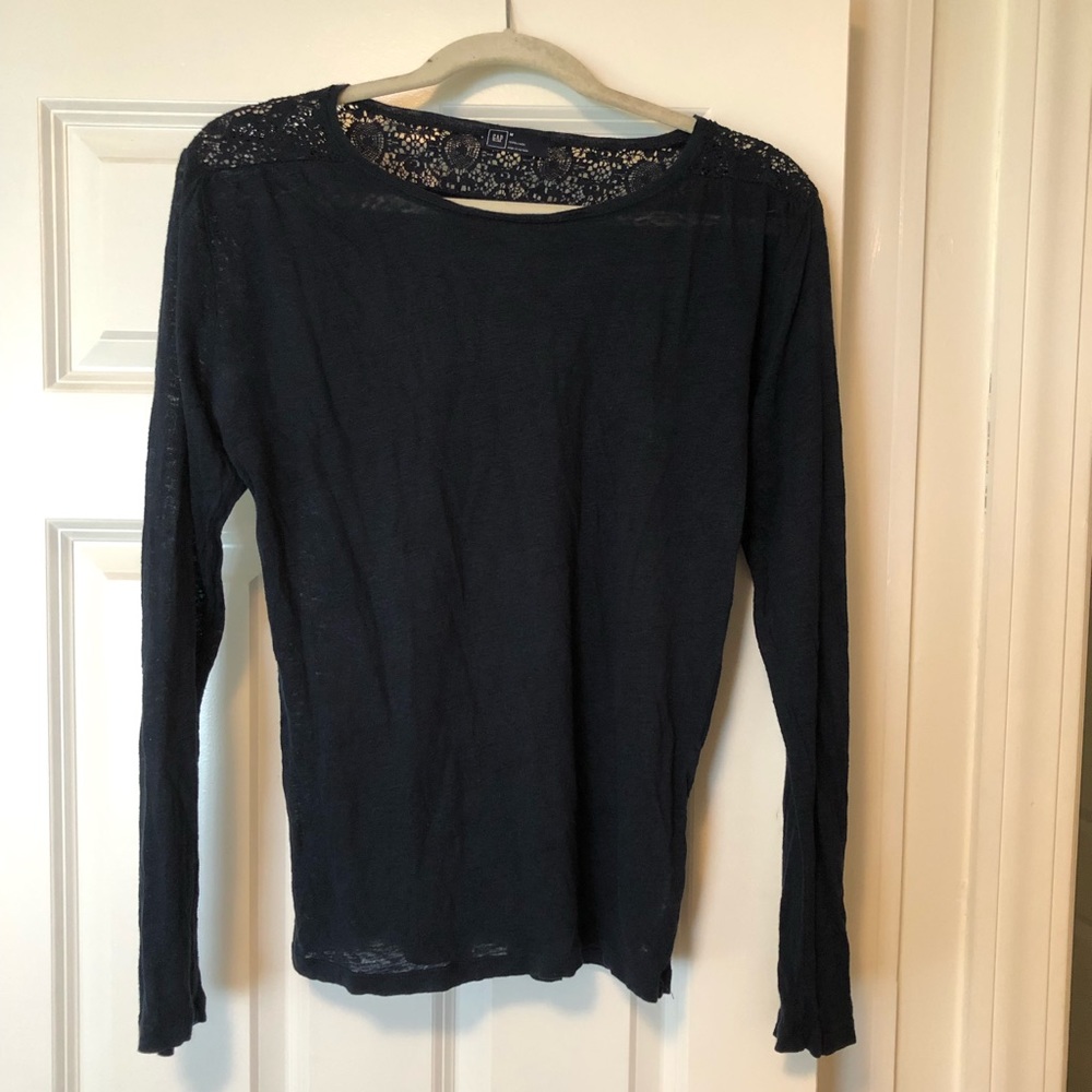 Gap Navy Lace Detail Long Sleeve Top